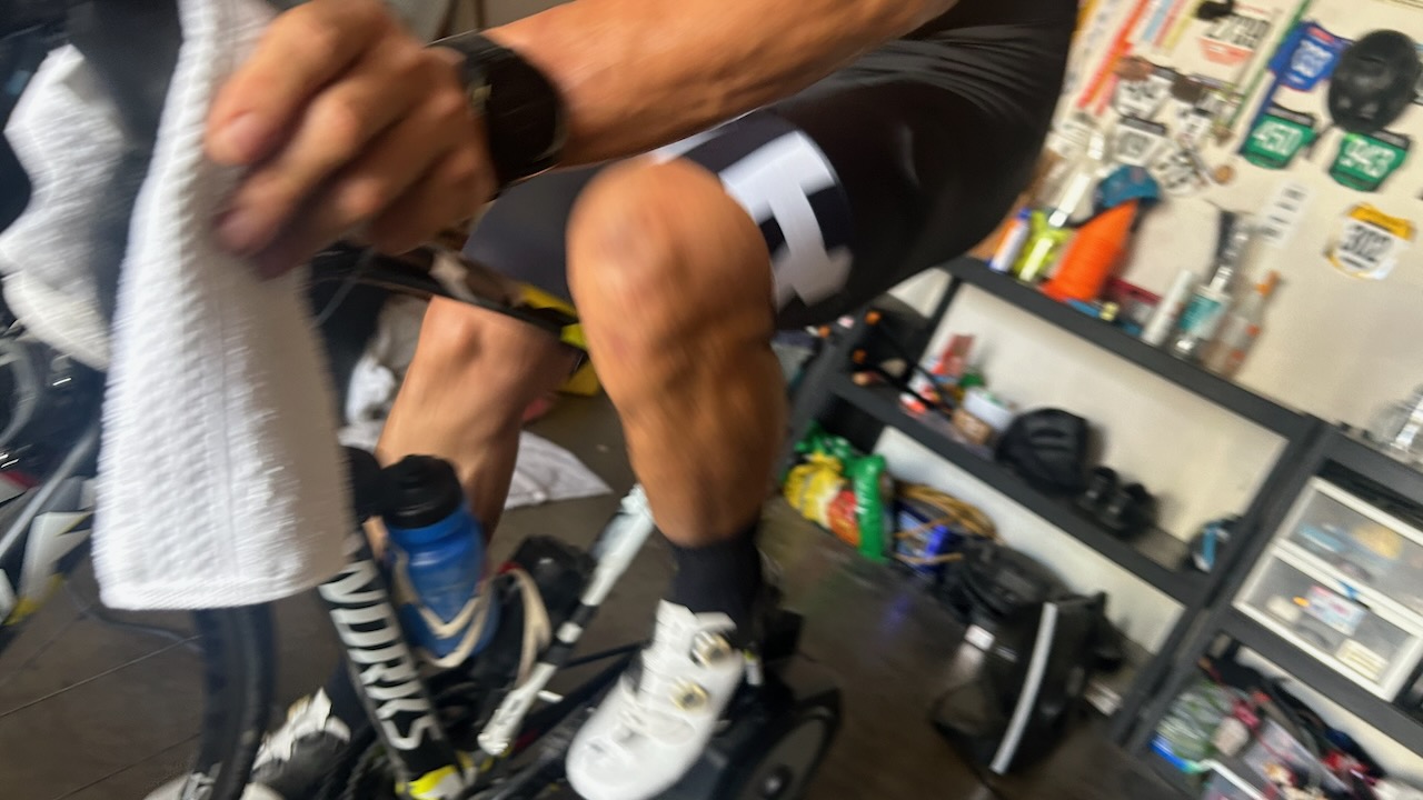 Miguel riding a structured workout on his indoor trainer
